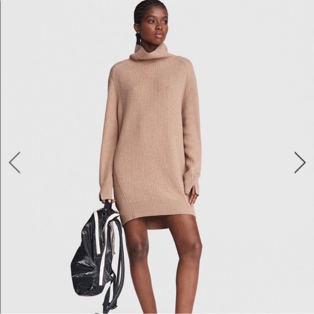 Rag & Bone Pierce Cashmere Turtleneck Sweater Dress in Camel Size Small